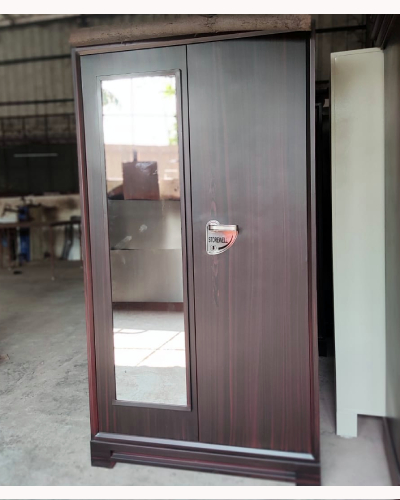 2 Door Steel Almirah with Mirror - Wood Grain Finish